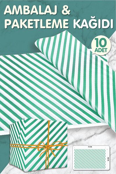 t tuğset etiket Green and White Striped Bias Gift Package - New Year Packaging, 50x70 cm, 10 Pieces-t357