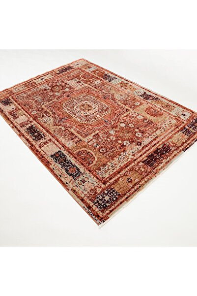 Halıcızade Tempus Serisi Memlük Desenli Turuncu Yün-Bambu Özel Tezgah Halısı