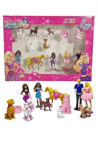 Retoys Barbie 12'li Ken Chelsea Ve Köpekleri Ailesi Evcilik Figür Set