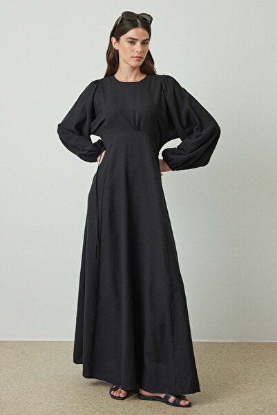 Hooopstore Φόρεμα με μαύρο μπαλόνι με μανίκια από λινό