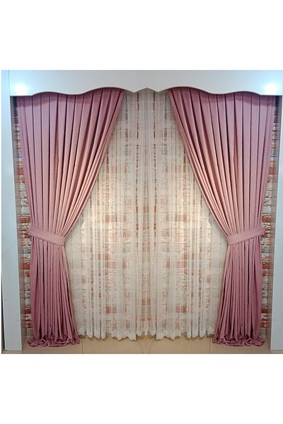 FİGENSİ Dark Rose Velvet Curtain - Double Blades, Close Pleated, V-28 Model