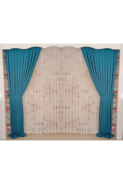FİGENSİ Dark Turquoise Velvet Curtain - Double Blades, Close Pleated, V-23 Model