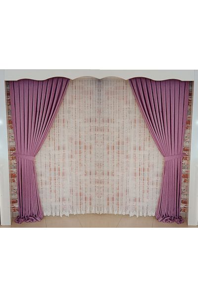 FİGENSİ Fuchsia Velvet Curtain - Double Blades, 1/3 Close Pleated, Sewn V-29