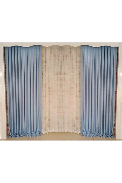 FİGENSİ Baby Blue Velvet Curtain - Double Wings, Close Pleated, V-32 Model