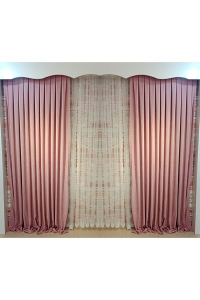 FİGENSİ Dark Rose Velvet Curtain - Double Blades, Close Pleated, V-28 Model