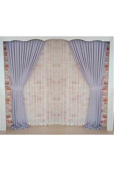 FİGENSİ Açık Lila Renk Fon Kadife Perde Çift Kanat 1/3 Sık Pileli Dikim V-31