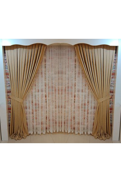 FİGENSİ V-06 Model Velvet Curtain - Double Blades, Close Pleated, Vision Color Background Planting