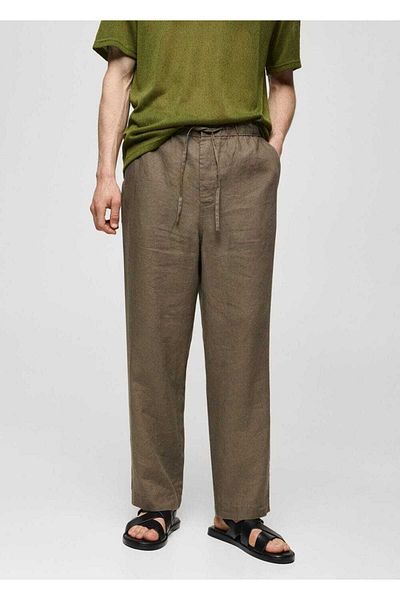 MANGO Man 100% Linen Drawstring Pants