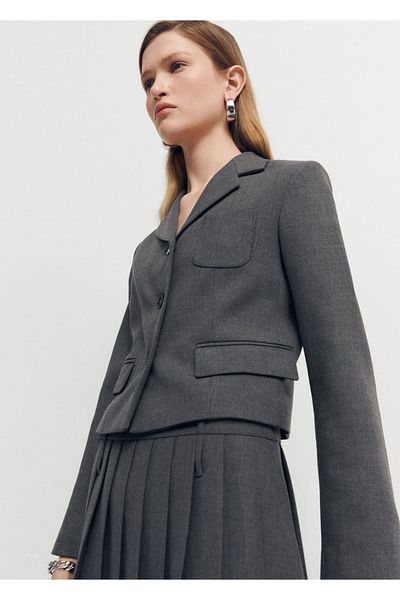 MANGO Woman Pocketed Crop Blazer Jacket