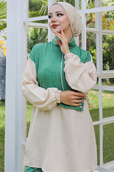 Bestenur Green Veray Tunic and Trousers Double Set - 931