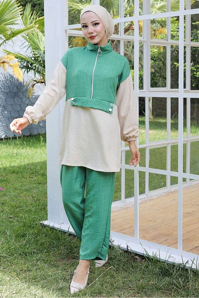 Bestenur Green Veray Tunic and Trousers Double Set - 931