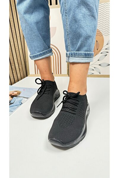 Allyup Μαύρα πλεκτά αθλητικά παπούτσια - Γυναικεία αθλητικά παπούτσια με κορδ...