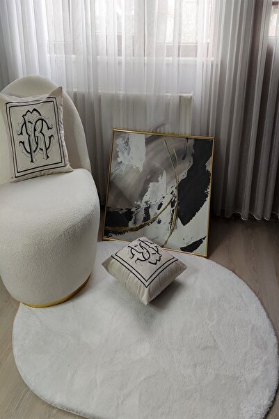 DEKOMOD Post, Peluş, Oval Halı Beyaz Tüylü Yumuşak, Yıkanabilir, Kaymaz Taban Dekoratif Aksesuar Dekor Halı