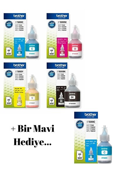 Brother Bt-6000 Bt-5000 Dcp-t720dw 4 Renk Orjinal Mürekkep Seti +1 Adet Mavi ...
