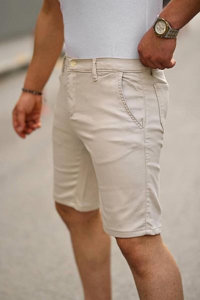 comstar Ανδρικό διχτυωτό σορτς Gabardine Skinny Stretchy Beige Capri με τσέπες