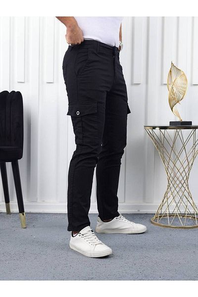 comstar Ανδρικό ψηλόμεσο Cargo Pocket Stretchy Skinny μαύρο παντελόνι