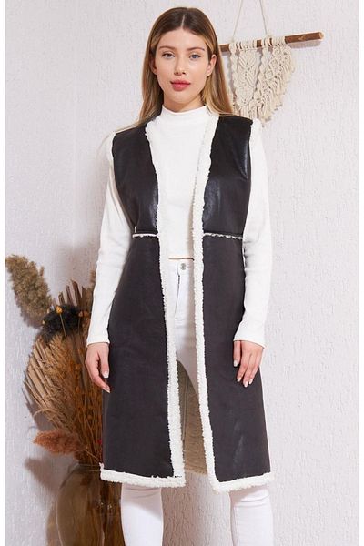 comstar Women's Faux Fur Faux Leather Vest