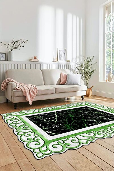 EY HOME Digital Printed Non-Slip Base Washable Marble Pattern Framed Laser Cut Carpet