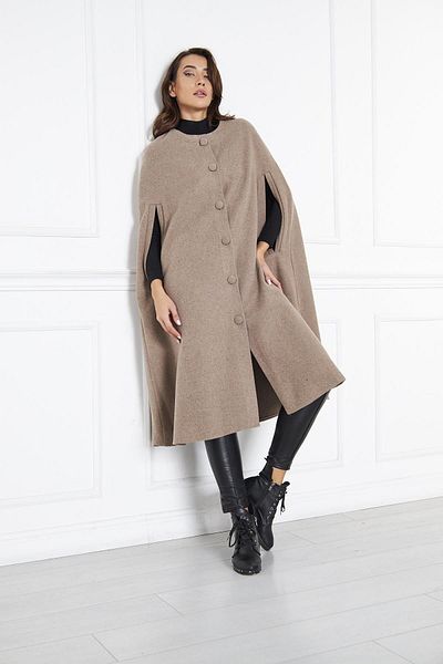 comstar Women's Trend Button Basic Cream Long Cashmere Cape Poncho