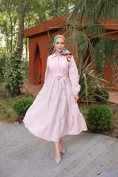 comstar Γυναικείο Trend Κομψό Μακρύ Φόρεμα Hijab Pudra