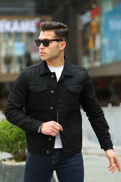 comstar Мъжко модерно поло деколте Slim Fit Denim Jeans Черно дънково яке