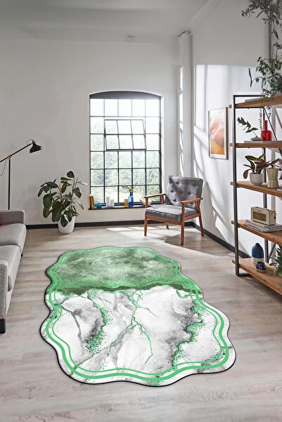 EY HOME Digital Printed Non-Slip Base Washable Marble Pattern Laser Cut Living Room Carpet