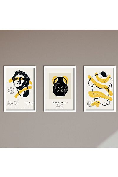 GAAGART Pictură MDF din 3 piese din lemn laminat cu cadru Sculptură antică modernă