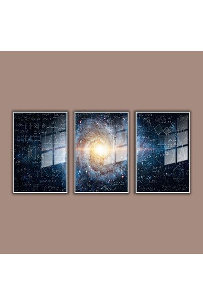 GAAGART Set de 3 mese din sticlă cu cadru metalic Einstein's Theory of Relativity