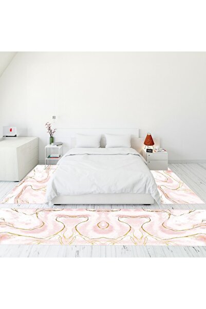 EY HOME Dijital Baskılı Kaymaz Taban Yıkanabilir Mermer Desen Üçlü Yatak Odas...