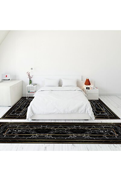 EY HOME Dijital Baskılı Kaymaz Taban Yıkanabilir Mermer Desen Üçlü Yatak Odas...