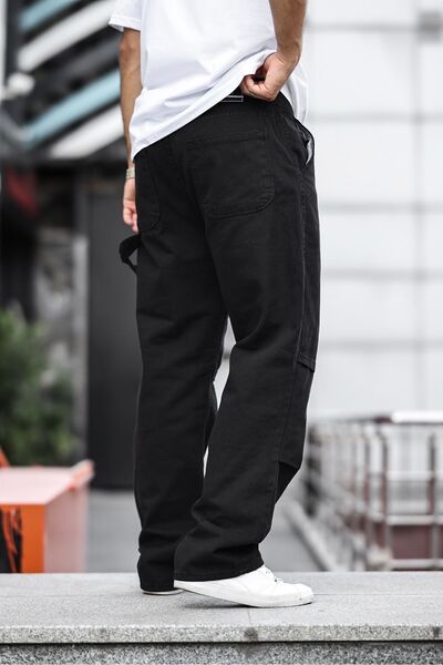 comstar Erkek Wide Leg Bol Paça Basic Siyah Baggy Pantolon