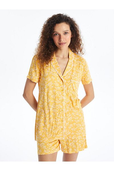 LC Waikiki LCW Women's Pajamas Set - Shirt Collar, Print, Short Sleeve and Shorts