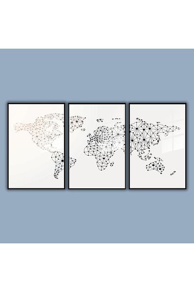 GAAGART Set of 3 Metal Framed Glass Painting Set Pointed World Map
