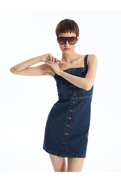 LC Waikiki Rochie de damă cu gât pătrat drept blugi - LCW Vision