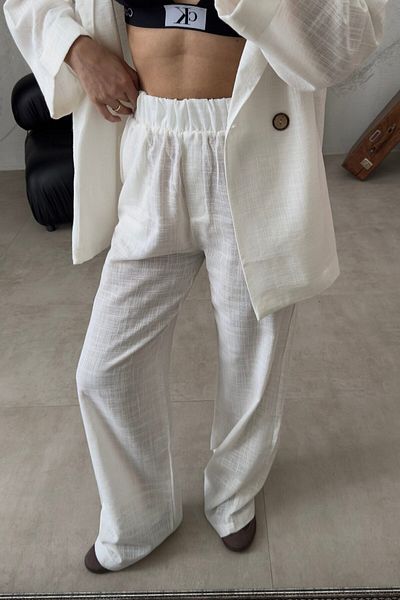 bymaestro woman Premium White Linen Jacket and Trousers Set - Women