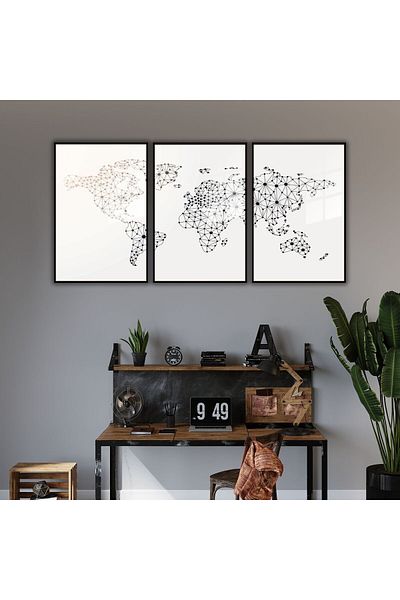 GAAGART Set of 3 Metal Framed Glass Painting Set Pointed World Map