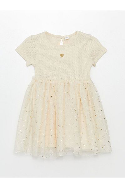 LC Waikiki Kurzärmliges Kleid mit Rundhalsausschnitt für Babys