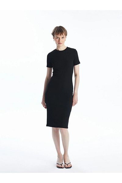 LC Waikiki Γυναικείο φόρεμα Bodycon με απλό κοντομάνικο λαιμόκοψη LCW Vision Crew