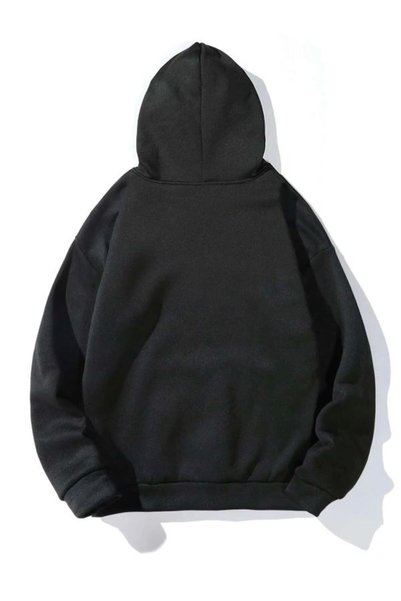 NOFLEN Unisex Black Happiest Printed Oversize Hooded Sweatshirt