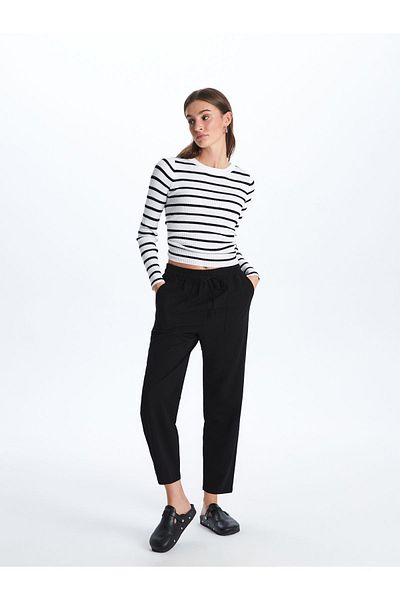 LC Waikiki Flache Damenhose aus Leinenmischung mit elastischem Bund