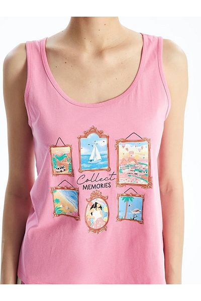 LC Waikiki Γυναικεία Σετ Πυτζάμες LCW DREAM με σορτς - Crew Neck, εμπριμέ
