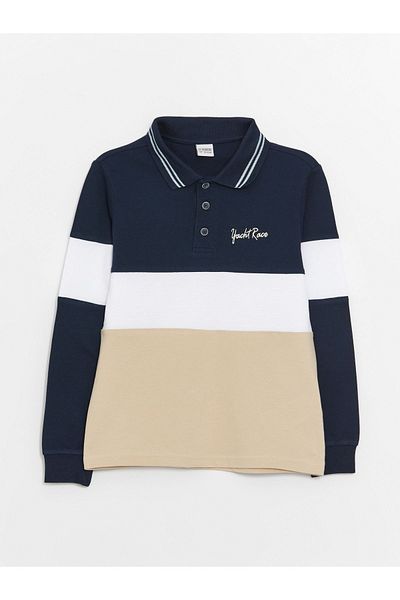LC Waikiki Fiú - Polo Collar Color Block hosszú ujjú póló
