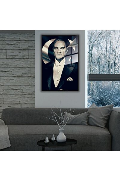 GAAGART Metal Çerçeveli Cam Tablo Ay Yıldızlı Atatürk Portresi