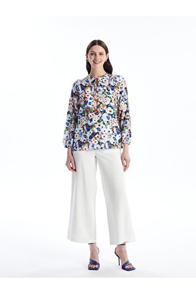 LC Waikiki Felköthető gallér, virágos, hosszú ujjú, túlméretezett női blúz