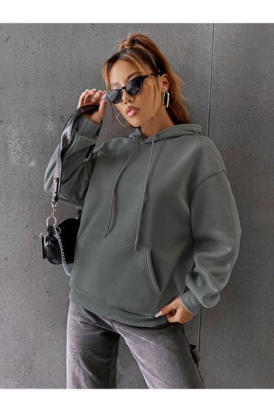 NOFLEN Унисекс антрацитен зимен суитшърт с щампа Change Oversize