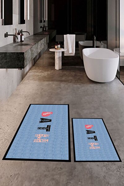 EY HOME Цифровий друк, можна прати, не ковзає, кольоровий, з написом «Bath», подвійний килимок для ванної, комплект для унітазу
