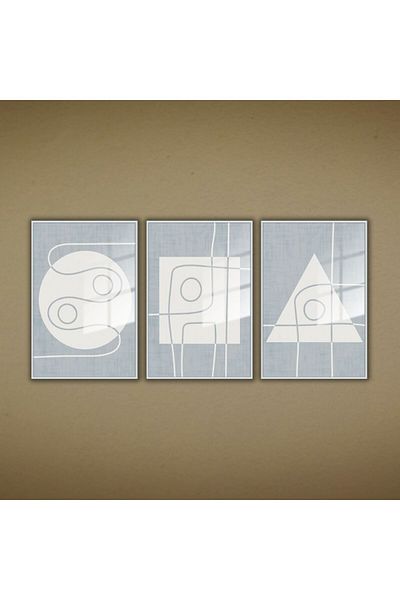 GAAGART Set de 3 mese din sticlă cu cadru metalic triunghi pătrat cerc design abstract