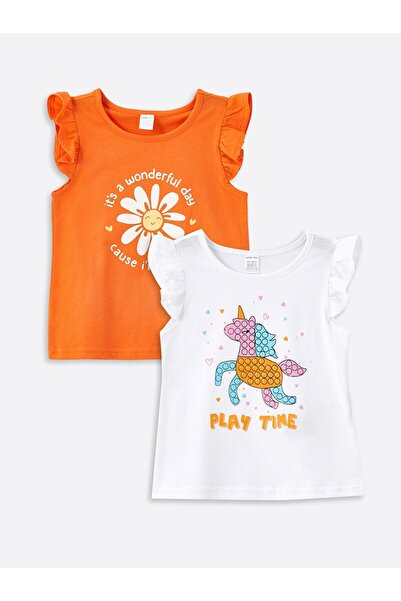 LC Waikiki LCW Bisiklet Yaka Kolsuz Baskılı Kız Bebek Bluz 2'li