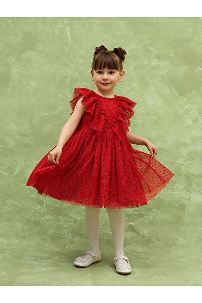 LC Waikiki LCW baby Bisiklet Yaka Kız Bebek Tül Elbise