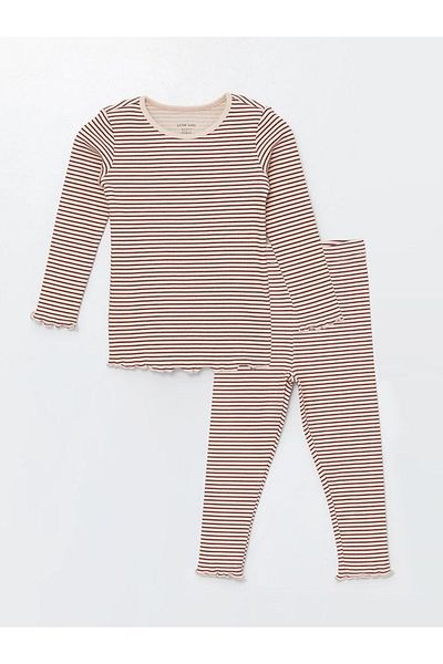 LC Waikiki LCW baby Crew Neck Long Sleeve Striped Baby Girl Pajamas Set